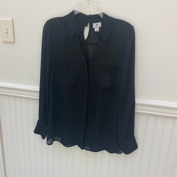 Black Sheer Worthington Blouse size Medium dress shirt - Picture 6 of 10